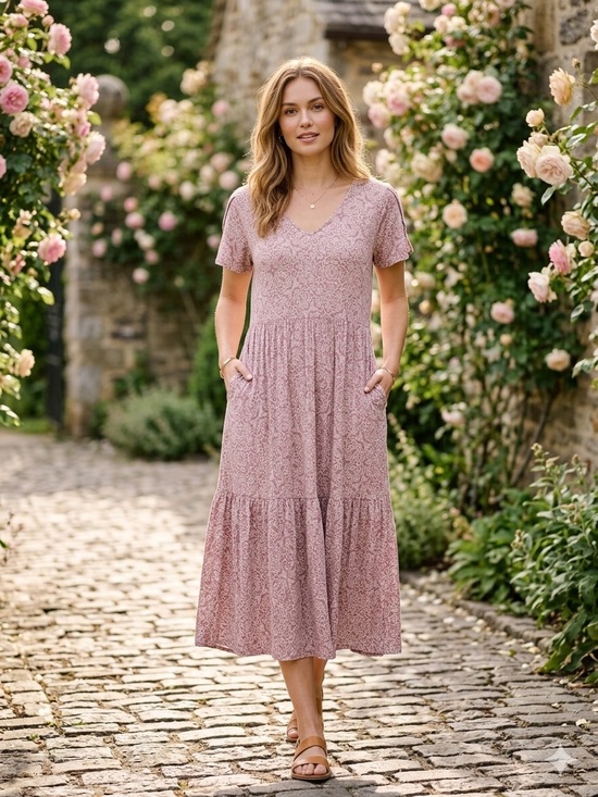 Maurices Dresses & Skirts - Maurices Blush Pink V-Neck Tiered Maxi Dress